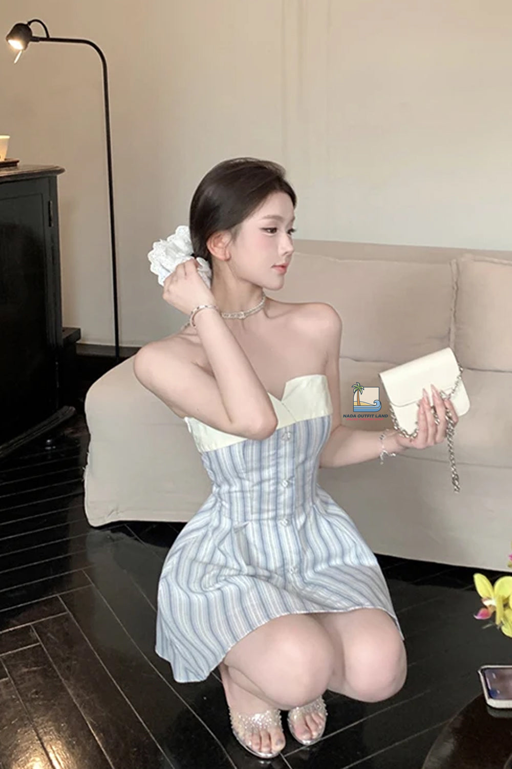 Sexy Elegant Striped Cute Bow Back Bandage Party Mini Dress