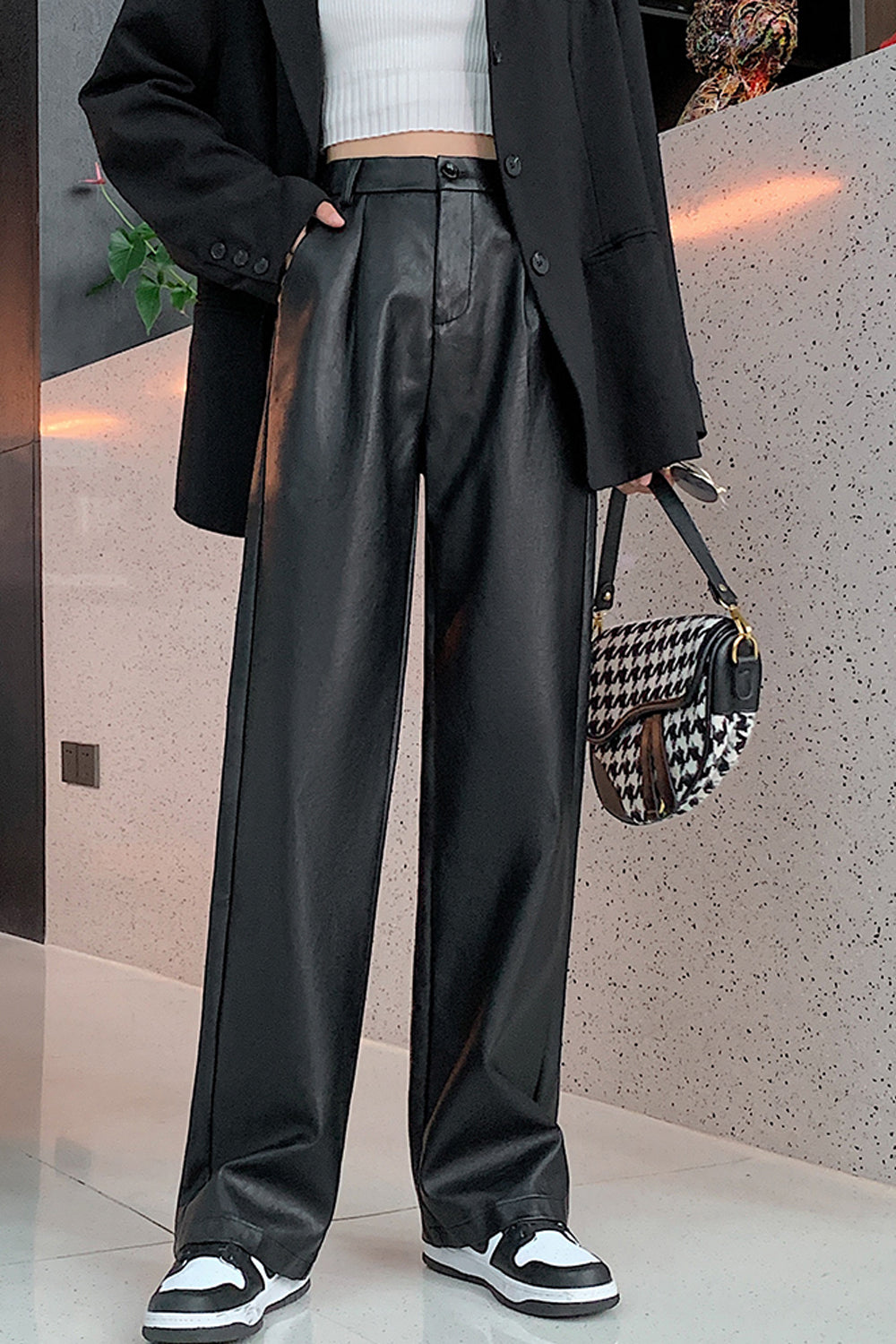 High Waist Loose Leather Pants