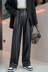 High Waist Loose Leather Pants