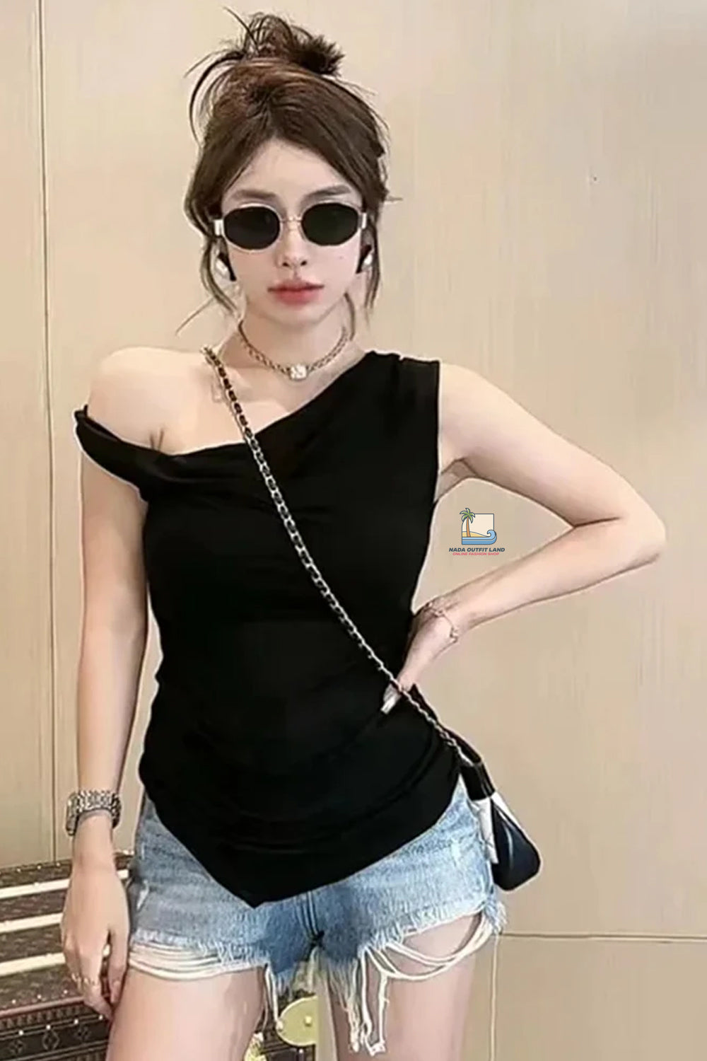 Sexy Slash Neck Folds Style Summer Crop Tops