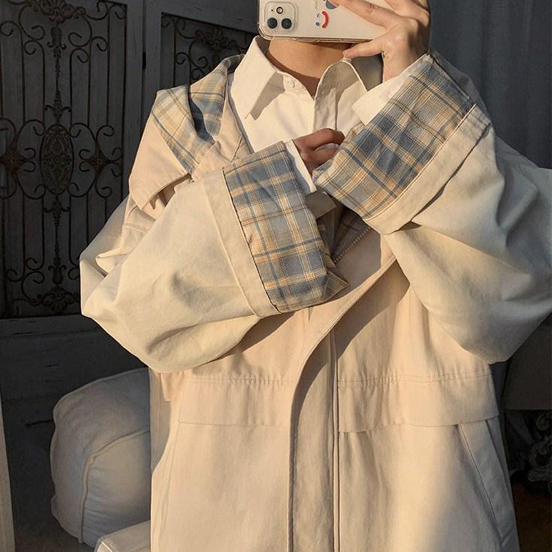Loose Plaid Side Zipper Hooded Jacket