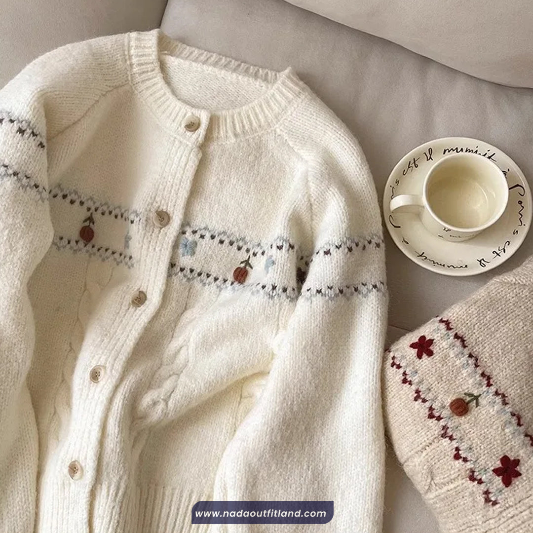 Long Sleeve Flowers Embroidered Cardigan Sweater