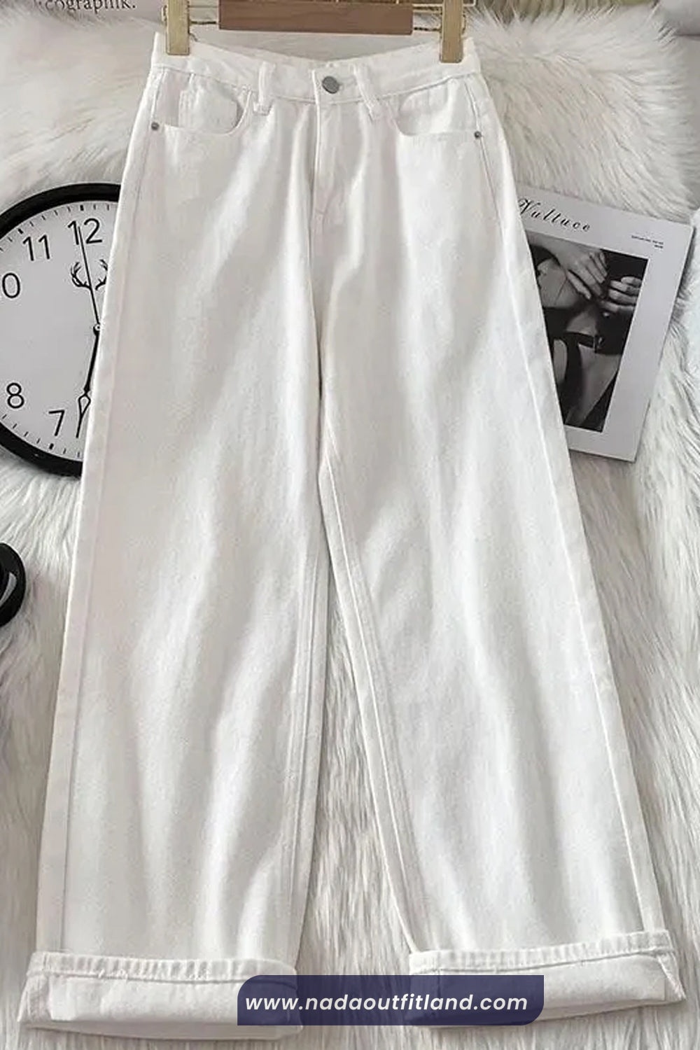 High Waist Basic Long White Jeans Pants