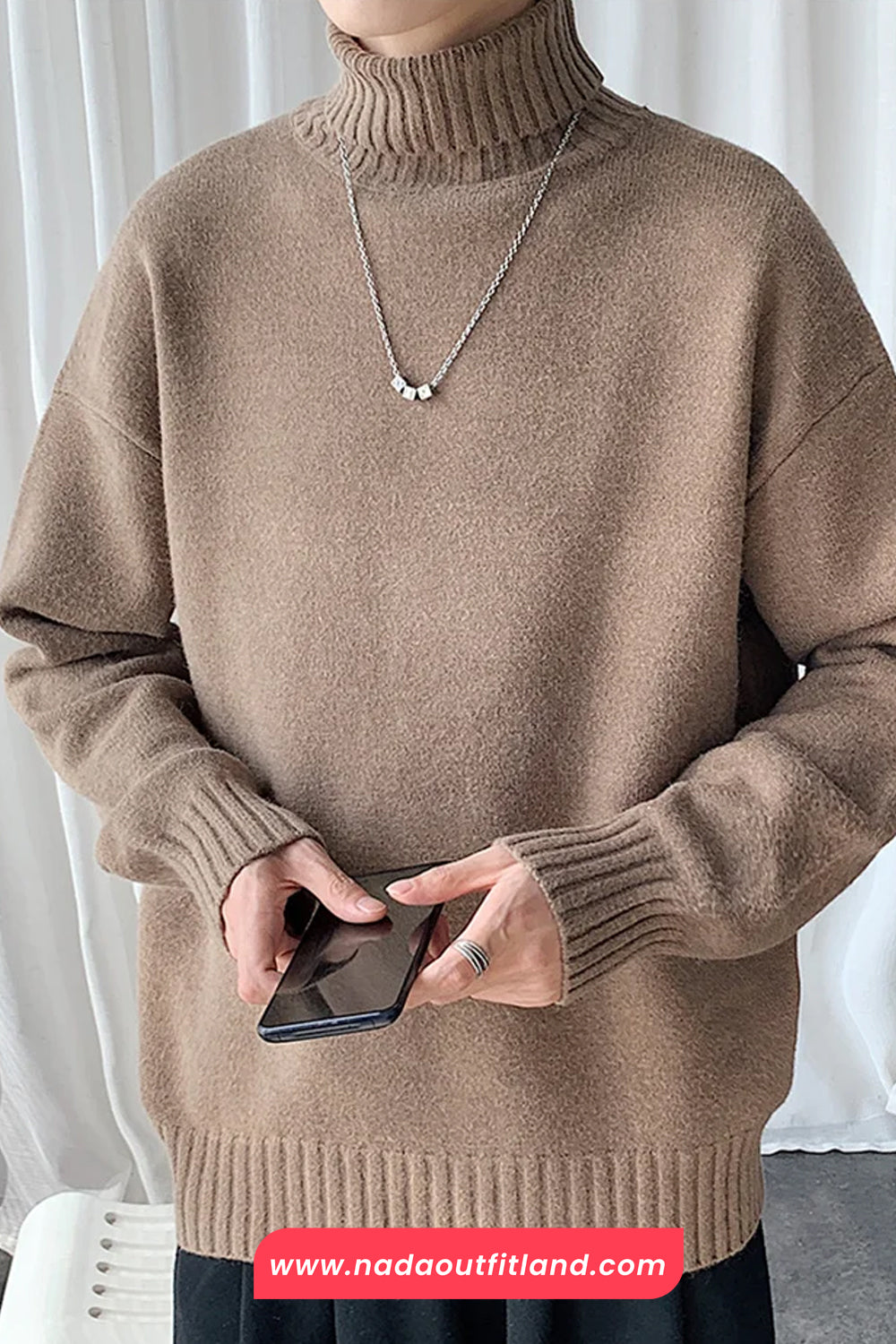 Long Sleeve Solid Turtleneck Knitted Men Sweater