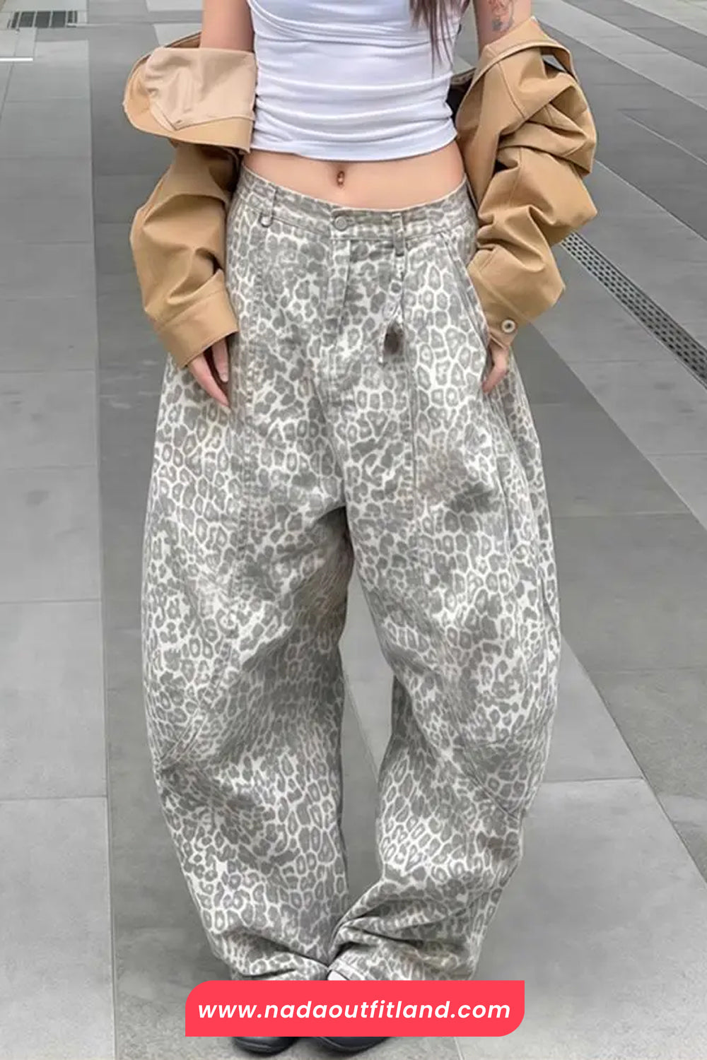 Loose Hip Hop Leopard Pattern Jeans Pants
