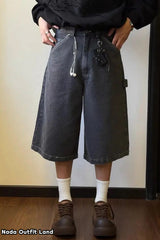 Vintage Knee Length Washed Black Denim Shorts