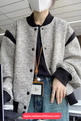 Loose Striped Style Casual Baseball Jacket