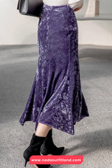 High Waist Sexy Slim Elegant Ruffles Velvet Skirts