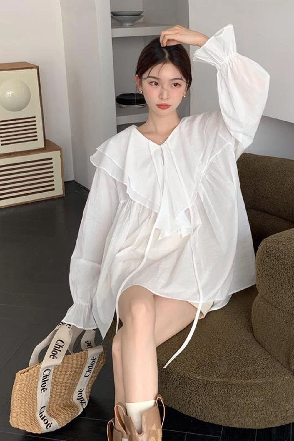 Loose Sun Proof Transparent Ruffled Blouse Shirt