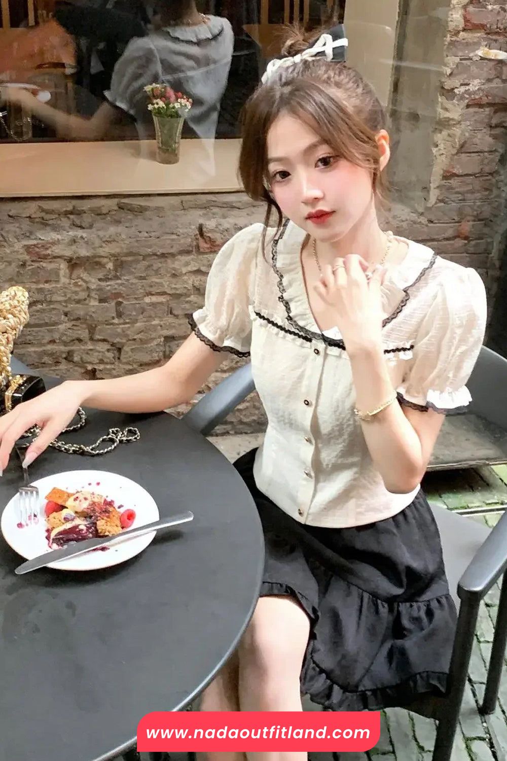 Short Sleeve V-Neck Ruffled Cute Shirt