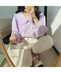 Cute Colors Stylish Peter Pan Collar Blouse Shirts
