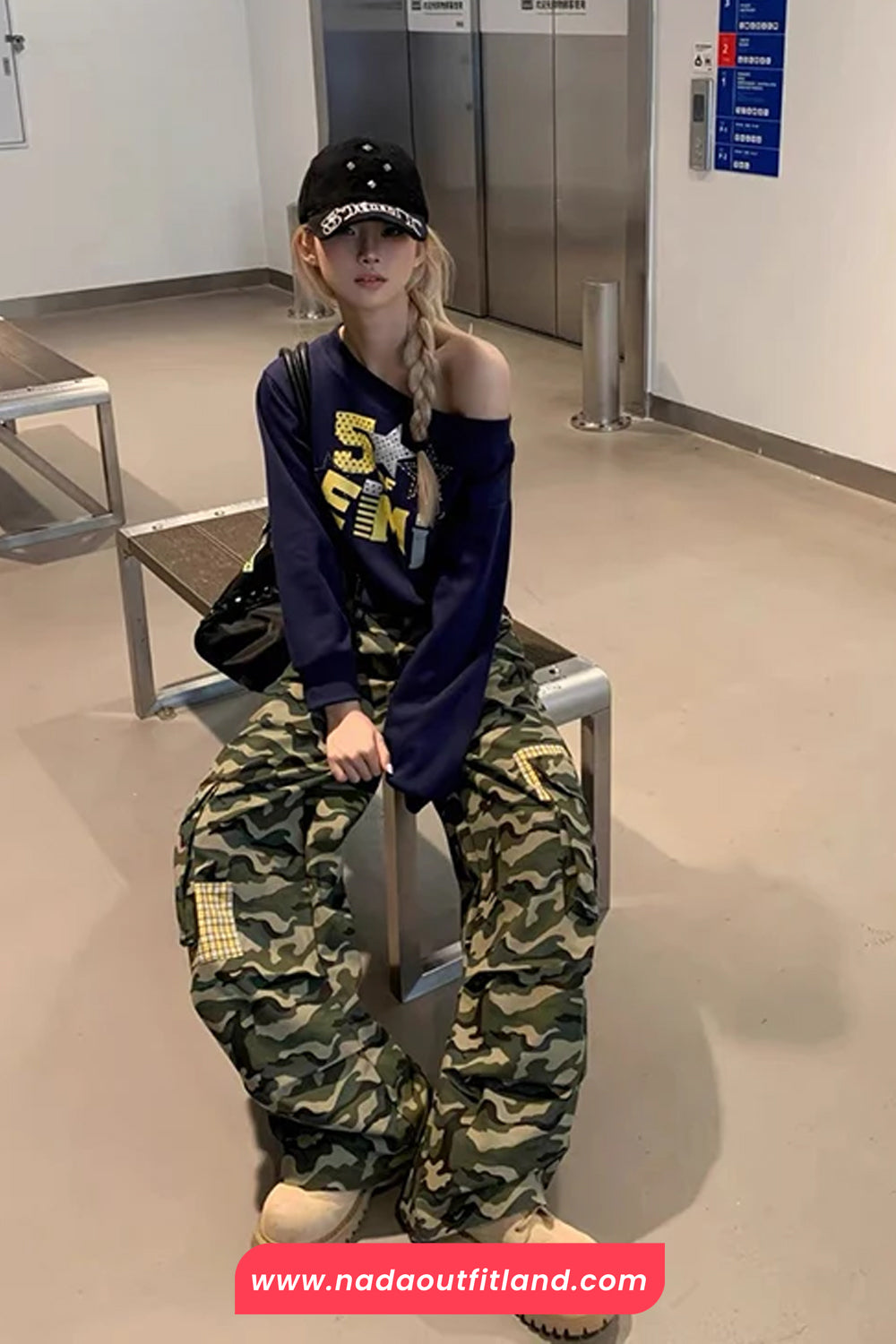 Wide Leg Retro Cargo Camouflage Style Pants