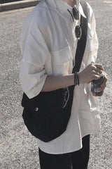 Short Sleeve Double Pockets Basic Blouse Shirts