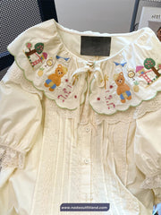 Puff Sleeve Cute Doll Collar Embroidered Lace Blouse Shirt