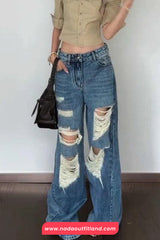 High Waist Distressed Hole Jeans Pants