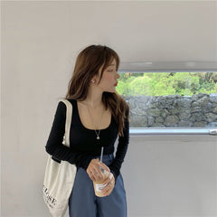 Long Sleeve Square Collar Sexy Shirt