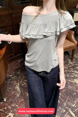 Short Sleeve Sexy Skew Collar Shirt