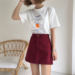 High Waist Solid A-Line Burgundy Skirt