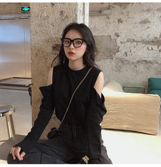 Cut Off Shoulder Long Sleeve Casual Shirt