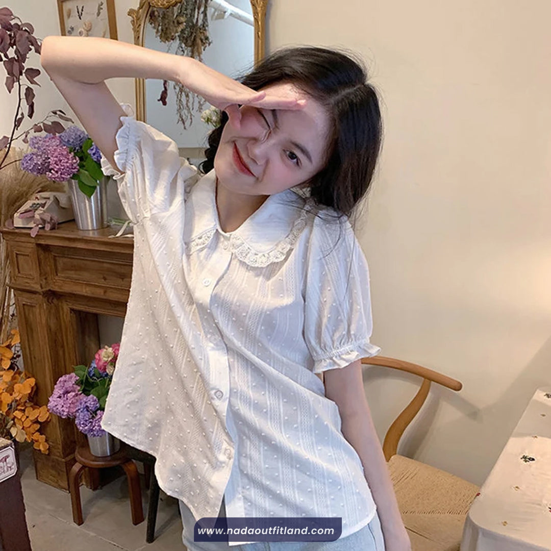 Short Sleeve Peter Pan Collar Cute Lace Shirt