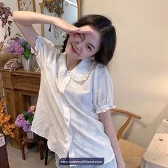 Short Sleeve Peter Pan Collar Cute Lace Shirt