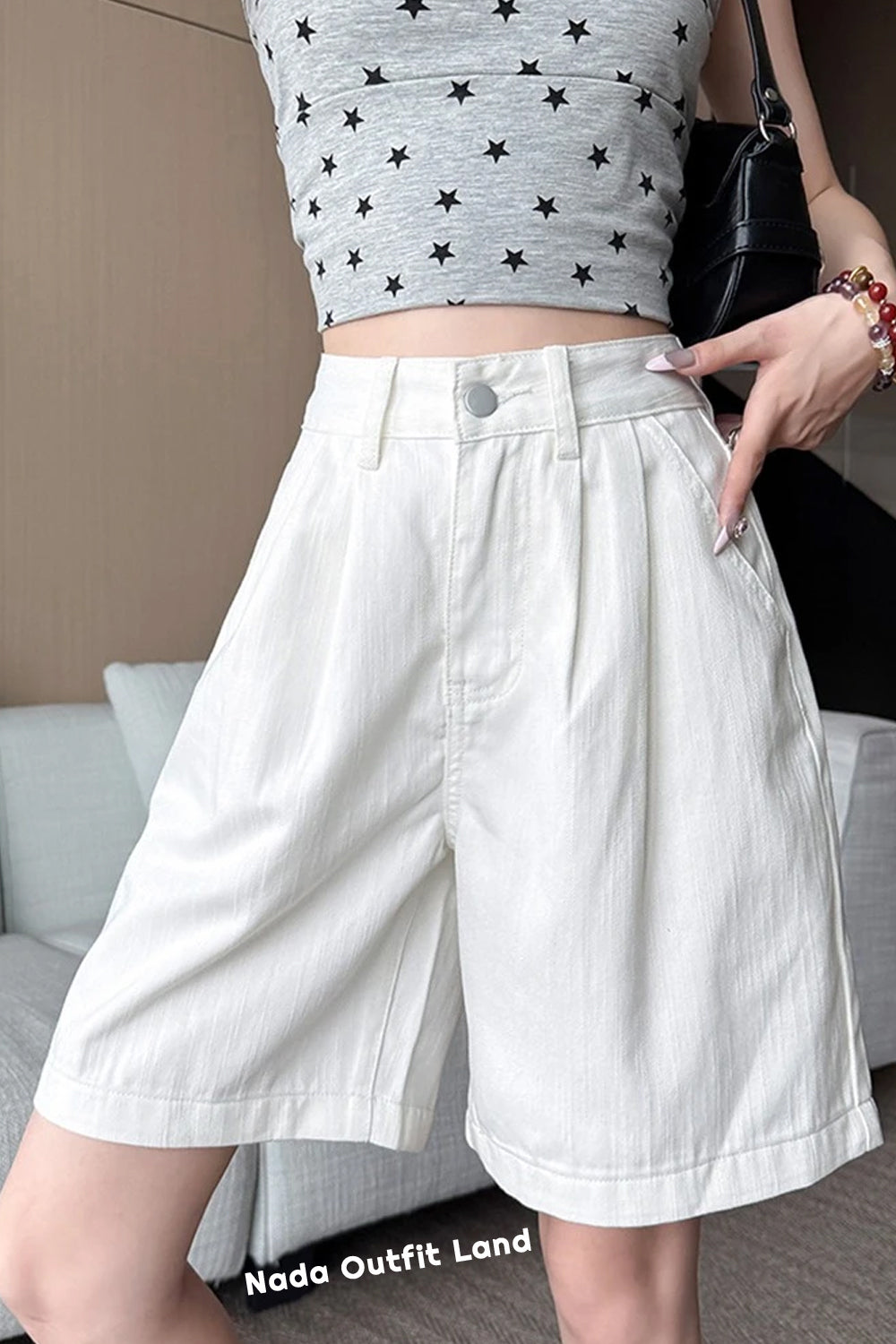 High Waist Loose Denim White Shorts