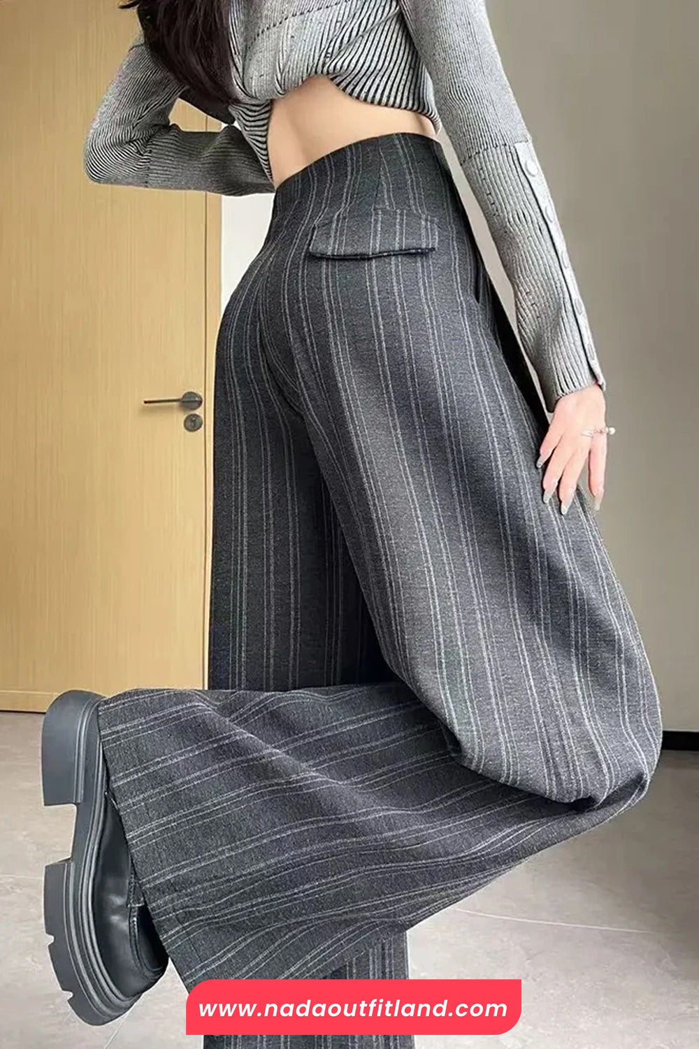 High Waist Loose Elegant Striped Office Pants