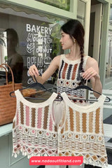 Sleeveless Knitted Hollow Out Striped Crochet Crop Tops