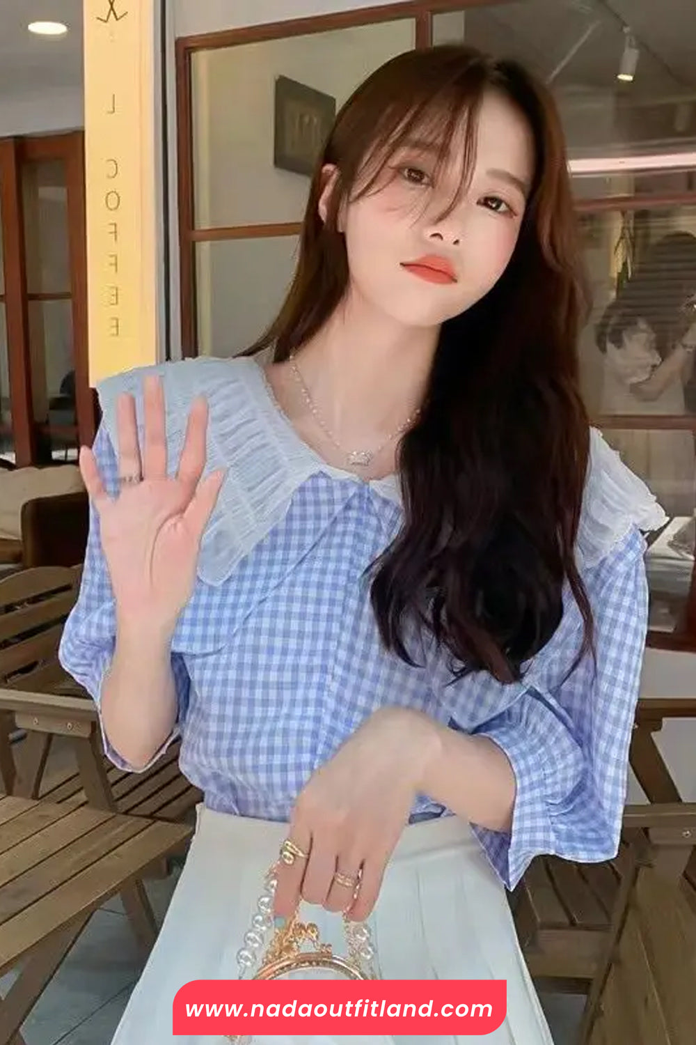 Short Sleeve Peter Pan Collar Plaid Blouse Shirt