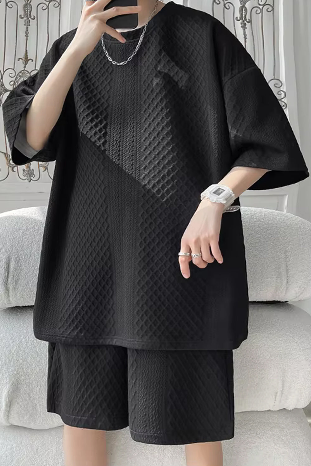 2 Piece Set Casual Loose Men Shirts With Shorts