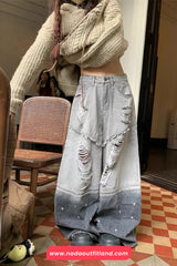 Loose Wide Leg Grey Tie Dye Jeans Pants
