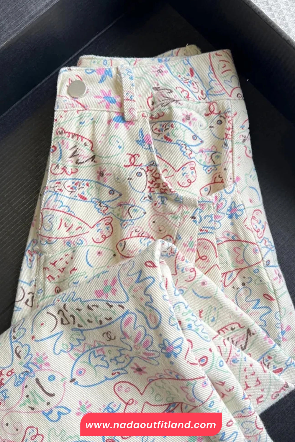 High Waist Full Cute Fish Pattern Denim Pants