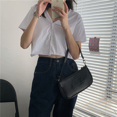Short Sleeve V-Neck Slim Crop Tops
