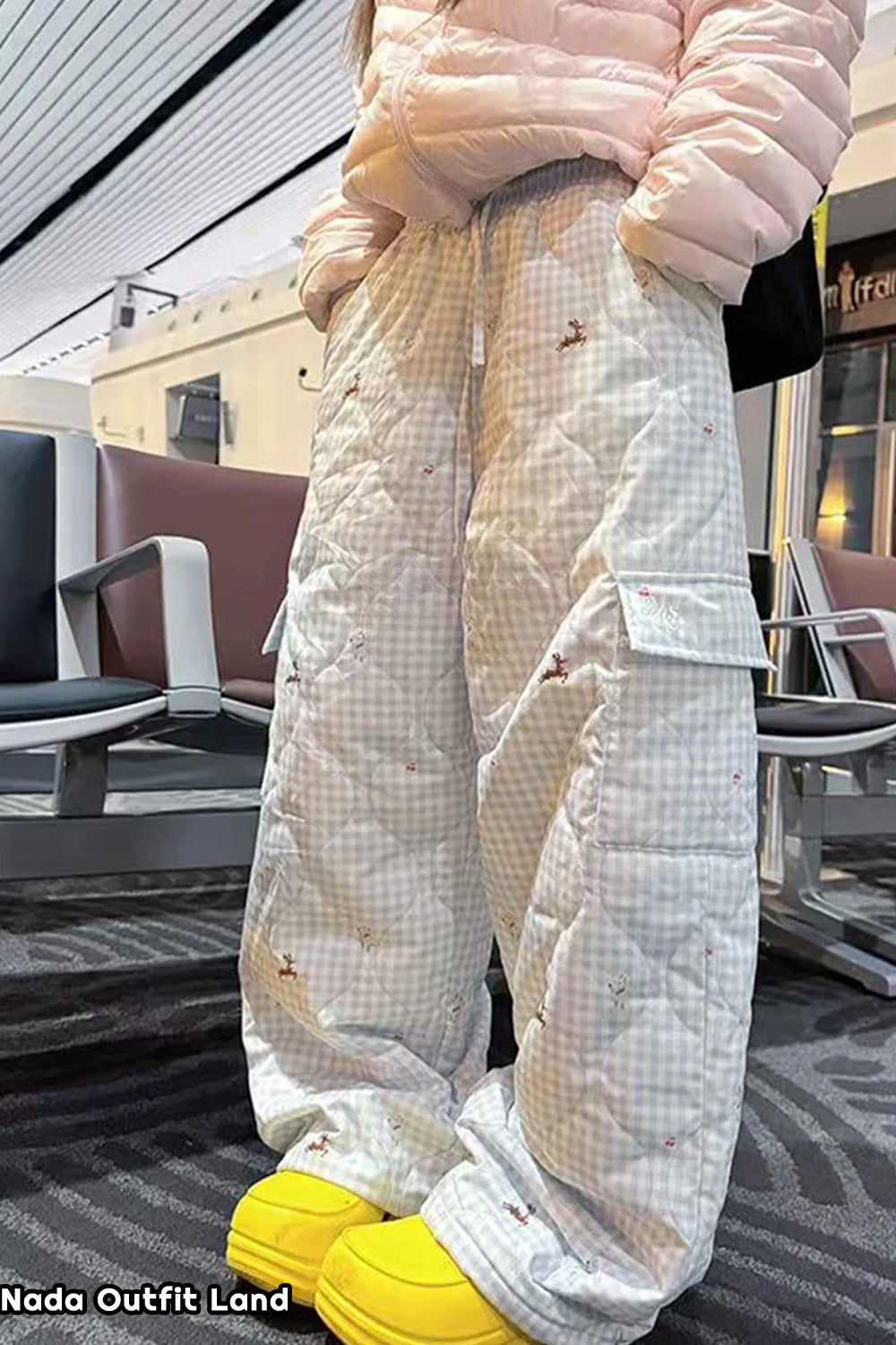 Loose Cargo Pockets Winter Thick Plaid Pants