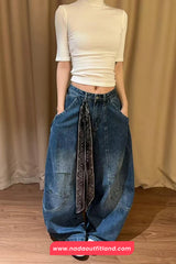 High Waist Loose Wide Leg Blue Jeans Pants