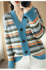 V-Neck Vintage Pattern Cardigan Sweater