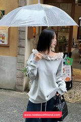 Long Sleeve 3D Floral Off Shoulder Sweatshirt