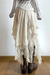 High Waist Vintage Lace Boho Asymmetrical Skirts