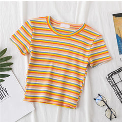 Rainbow Striped Cropped Slim Shirt