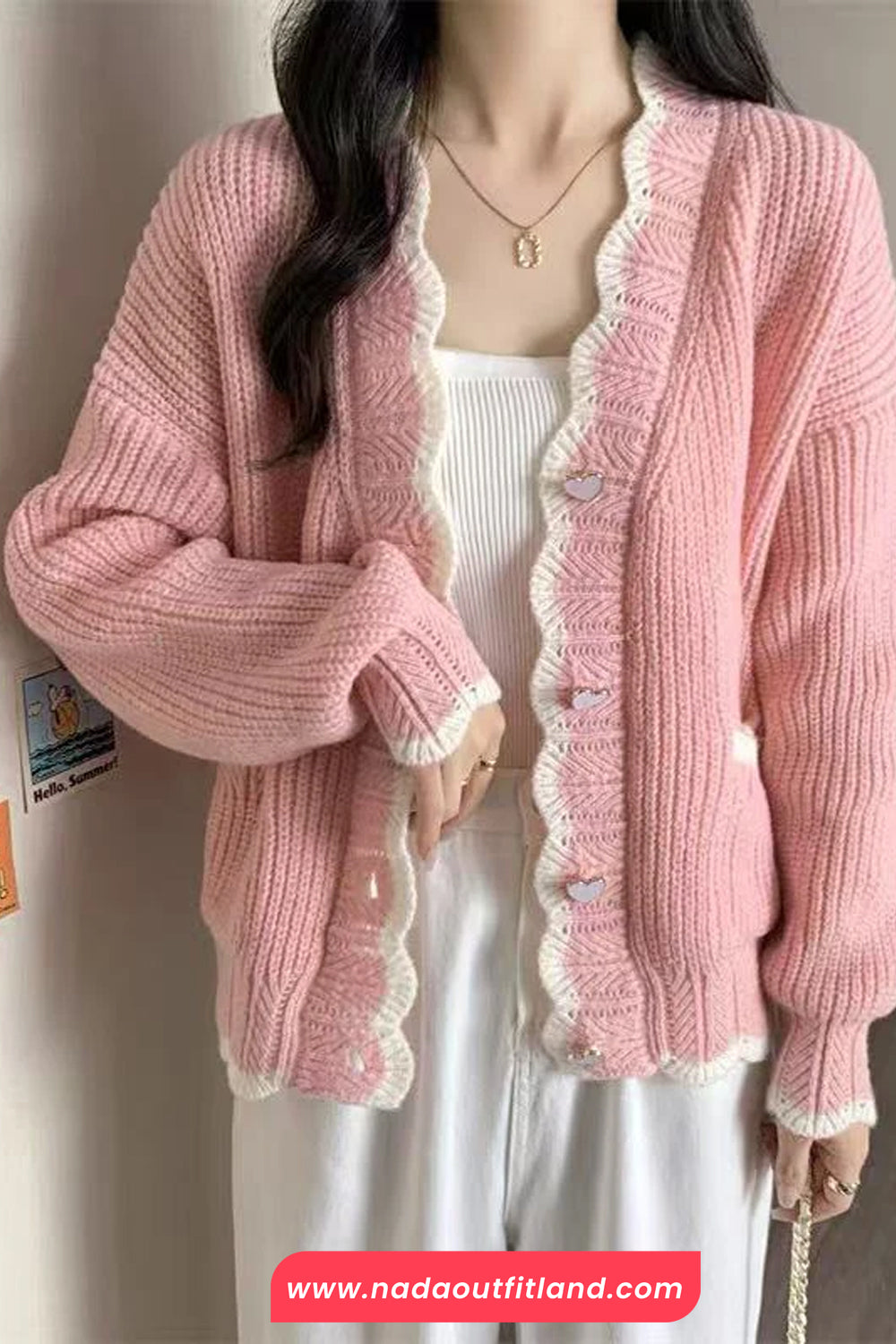 Long Sleeve Heart Button Ruffle Cardigan Sweater