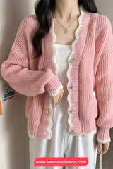 Long Sleeve Heart Button Ruffle Cardigan Sweater