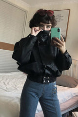 Batwing Sleeve Black Leather Jacket â€?Cropped Edgy Statement Outerwear