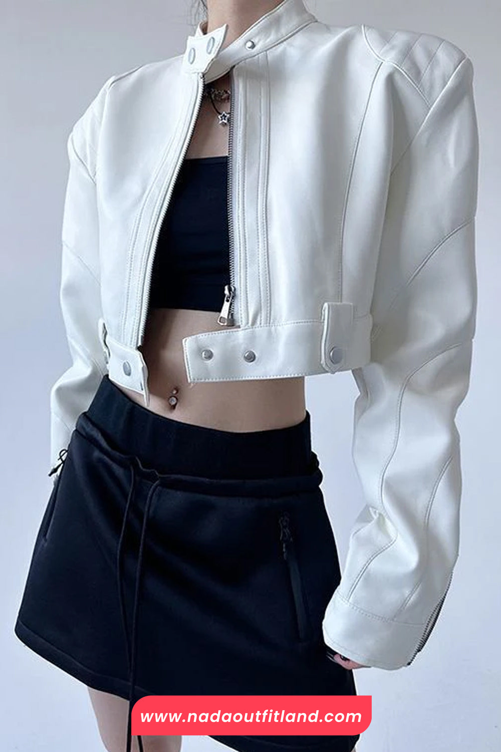 Long Sleeve Sexy Cropped Leather Zipper Jacket