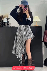 High Waist Sexy Irregular Long Plaid Skirts