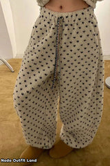 Loose Polka Dots Pattern Lamb Woolen Thick Pants