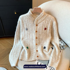 Long Sleeve Cute Daisy Retro Knitted Cardigan Sweater