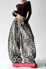 High Waist Loose Leopard Pattern Wide Leg Pants