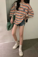 Fun Striped Loose Style Collar Shirt