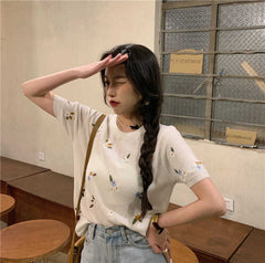 Short Sleeve Floral Embroidered Retro Shirts