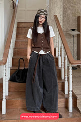 Retro Drawstring Waist Corduroy Long Pants